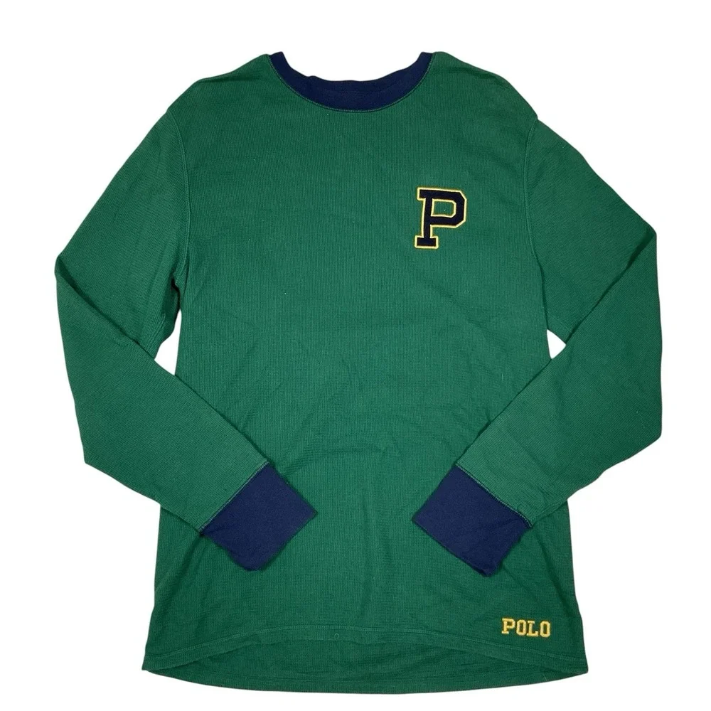 Polo Ralph Lauren Waffle Knit‎ Thermal Mens Green  Long Sleeve Shirt